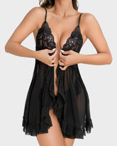 Lace Mesh See-Through Nightgown Set